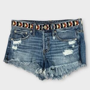 Abercrombie & Fitch Embroidered Waist Distressed Denim Shorts Size 26 button fly